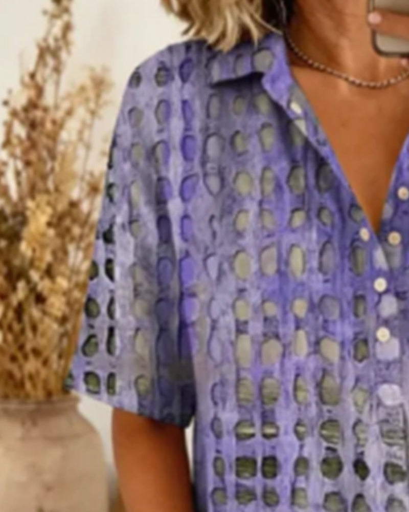 Blouse Stippenprint Knoop Half Knoopsluiting