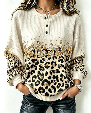Sweatshirt Ronde Hals Geknoopt Luipaardprint