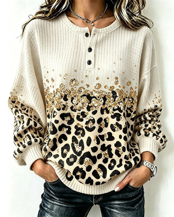 Sweatshirt Ronde Hals Geknoopt Luipaardprint