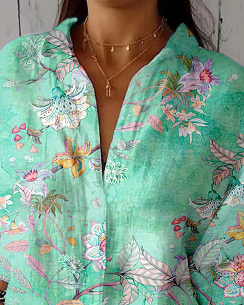 Overhemd Mode Bedrukt Omgeslagen Kraag