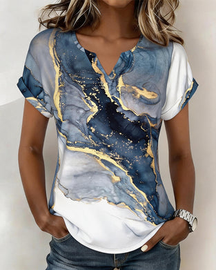 T-Shirt Marmer Print V-Hals