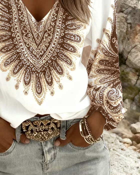 Top Met V-Hals En Retroprint