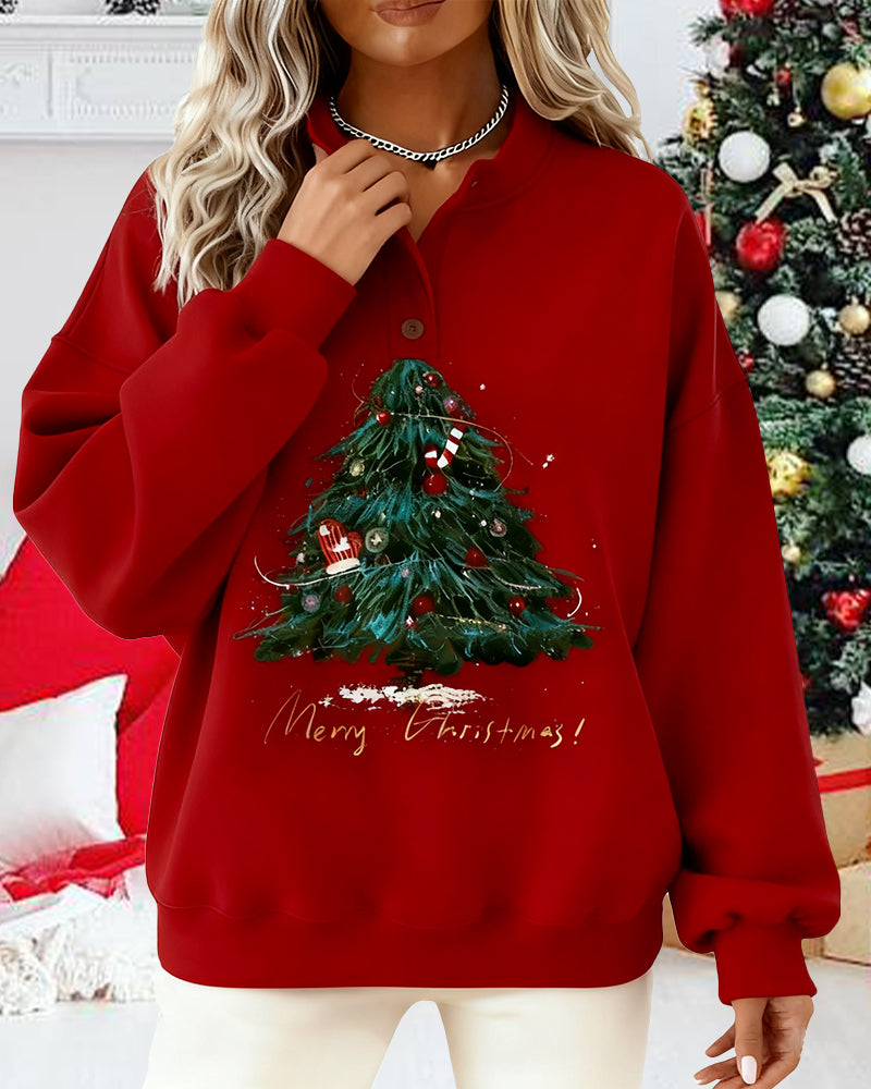 Sweatshirt Met Kerstboomprint En Ronde Hals