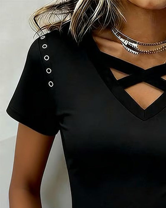 T-Shirt Kruisband Hol Uit Slim Pasvorm