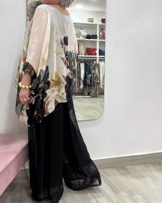 Blouse Lange Mouwen Ongelijk Grote Bloemenprint