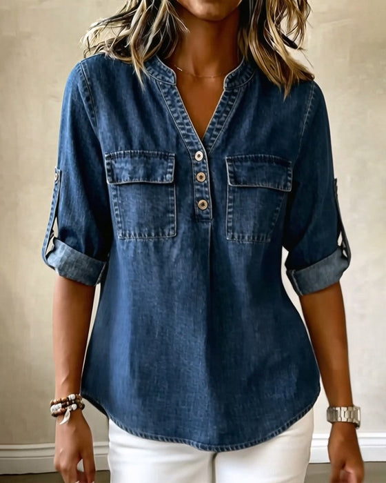 Blouse Denim V-Hals Casual