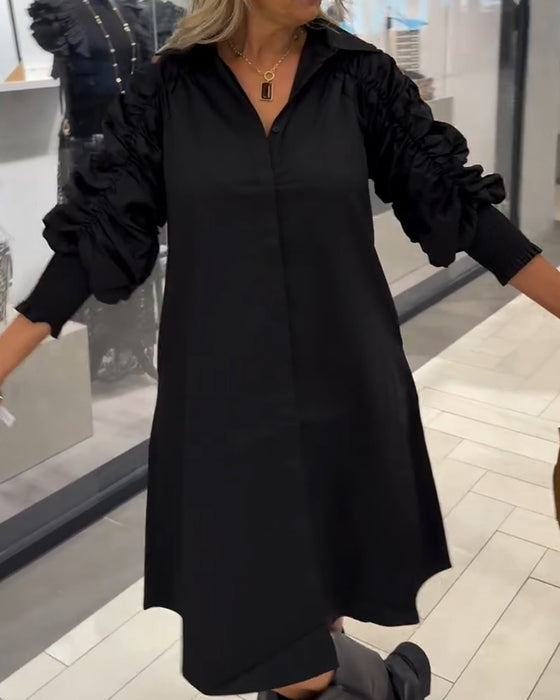 Jurk Mode Overhemdkraag Effen Kleur