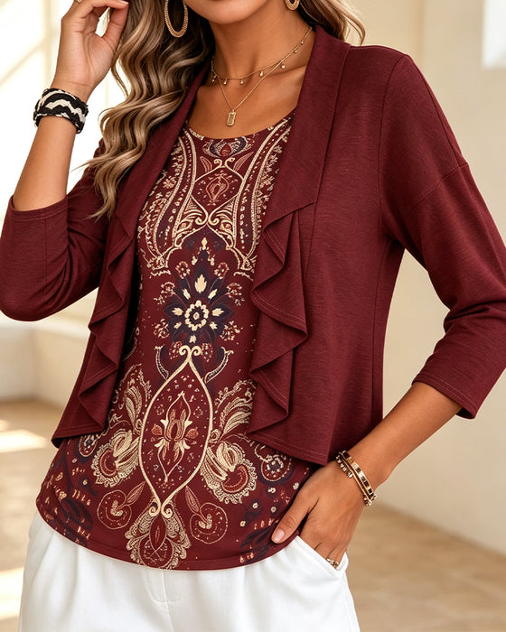 Blouse Imitatie Tweedelig Ruffle Print