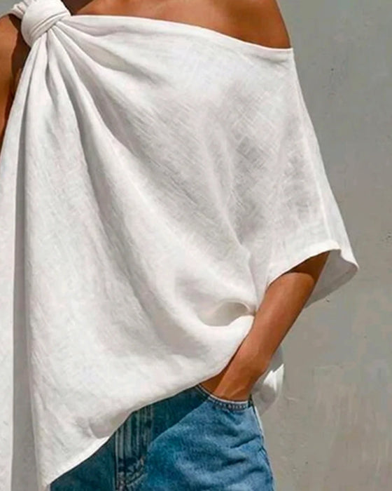Blouses Een Schouder Knoop Asymmetrisch