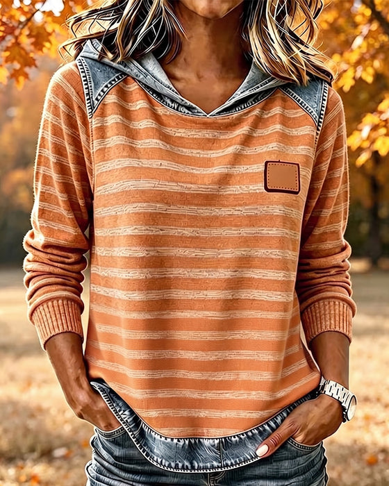 Hoodie Patchwork Streep Casual