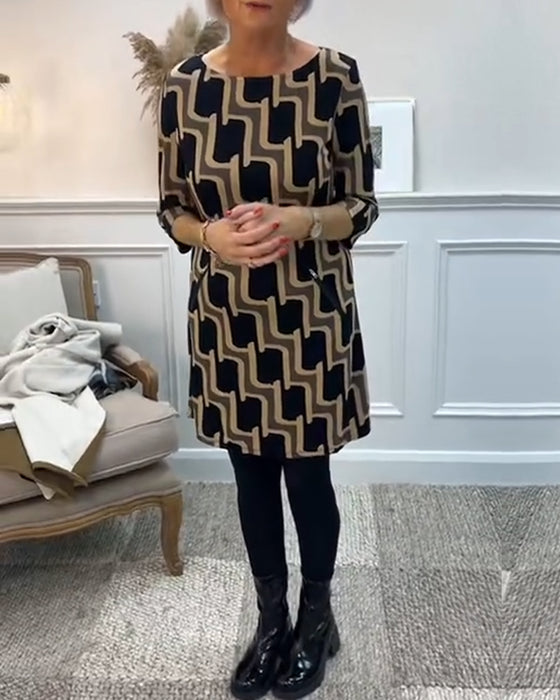 Slim-fit jurk met ronde hals en print