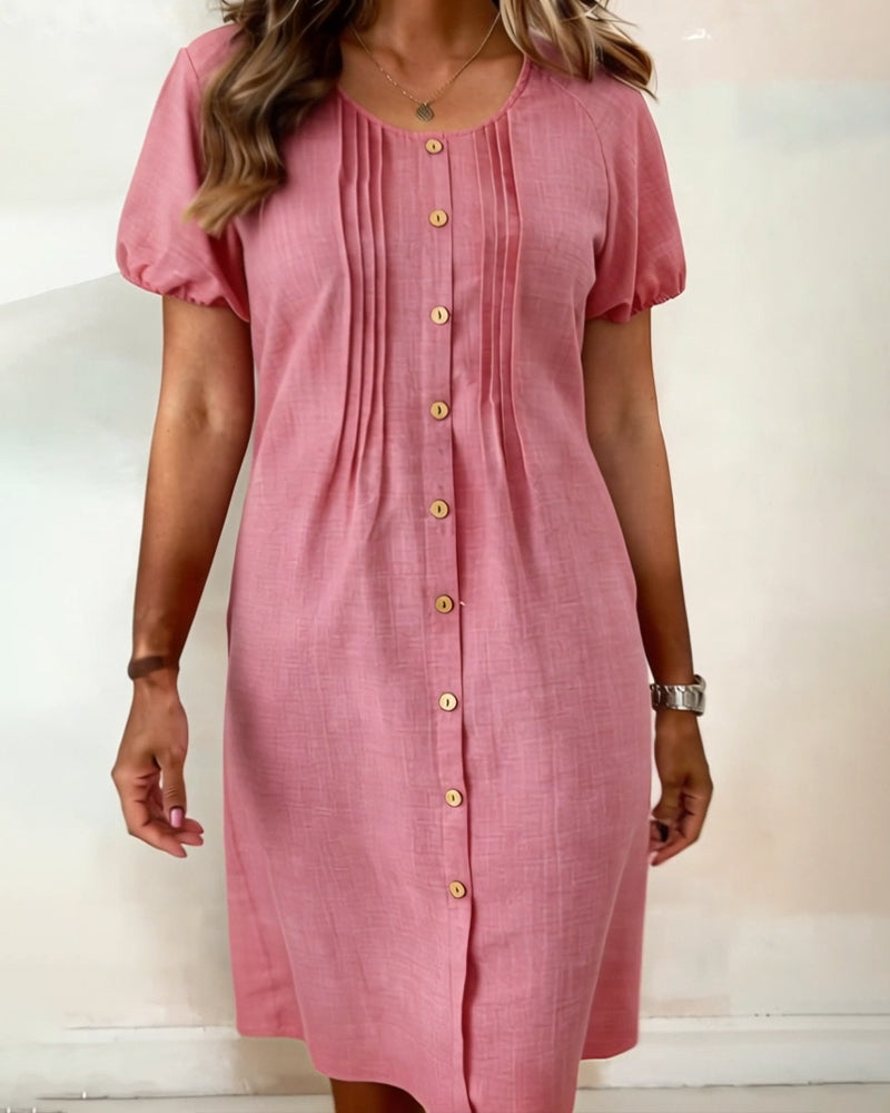 Jurk Geknoopt Geplooid Pofmouw