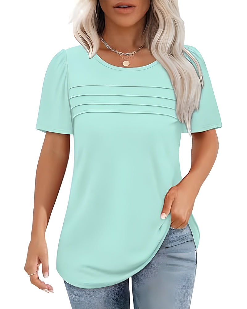 T-Shirt Geplisseerd Los Ronde Hals Korte Mouw