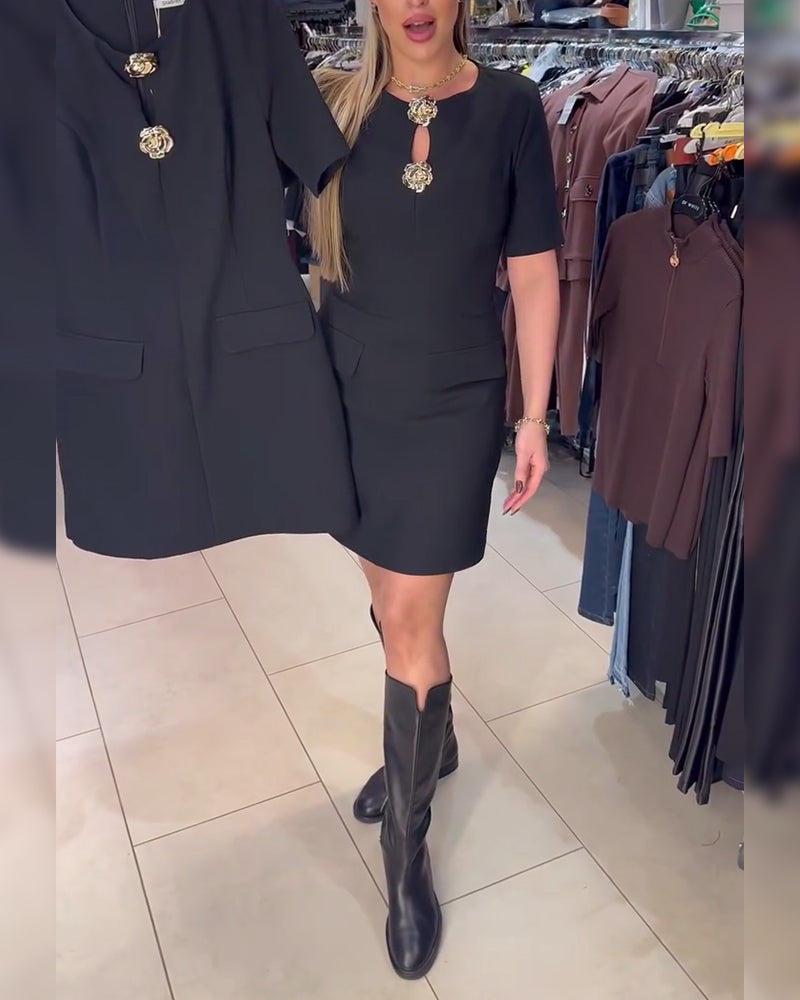 Jurk Metalen Gesp Getailleerd Kortmouwen