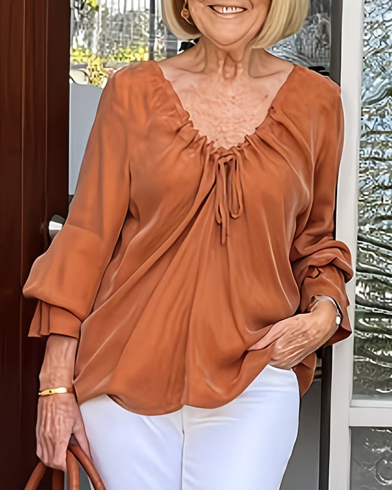 Blouse V-Hals Gerimpeld Strik Casual