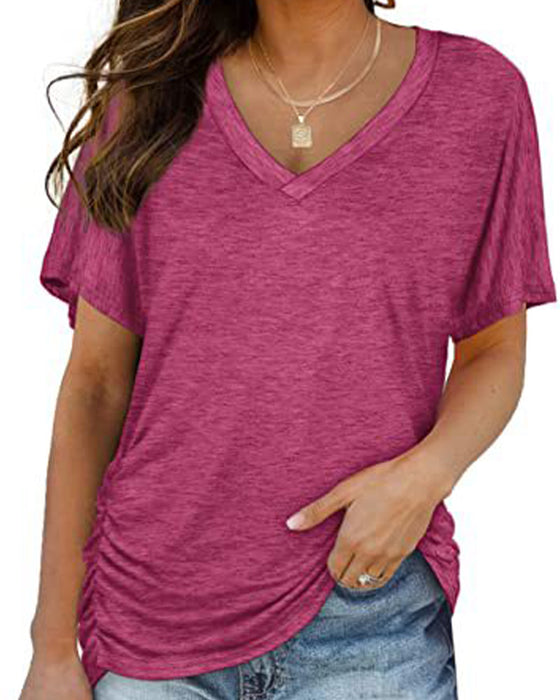 T-Shirt Geplisseerd Effen V-Hals