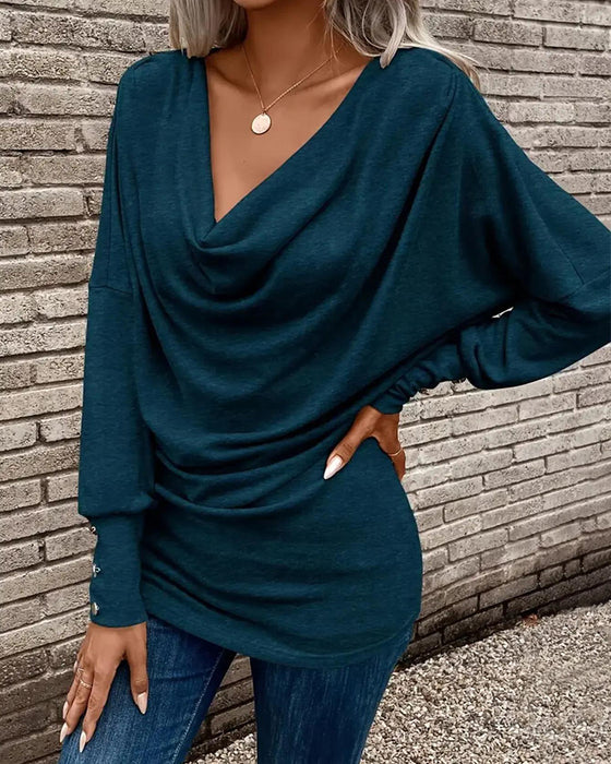 T-Shirt Mock Neck Effen Knoop Lange Mouw
