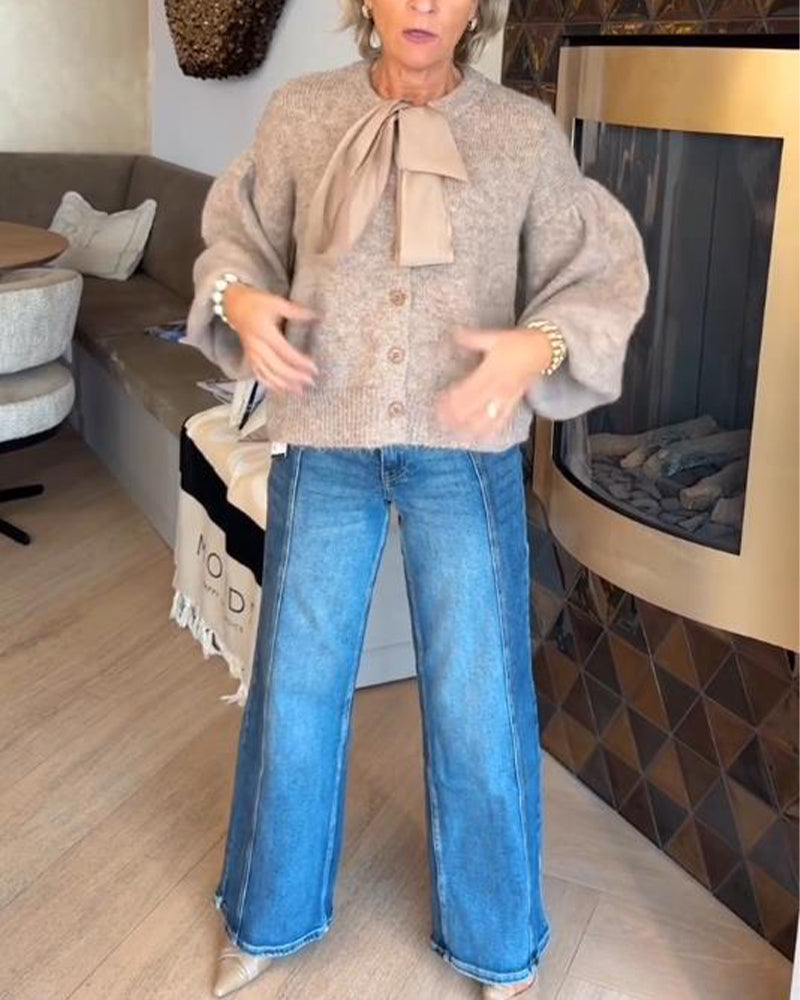 Cardigan Jas Met Elegante Stijl, Lantaarnmouw Ontwerp