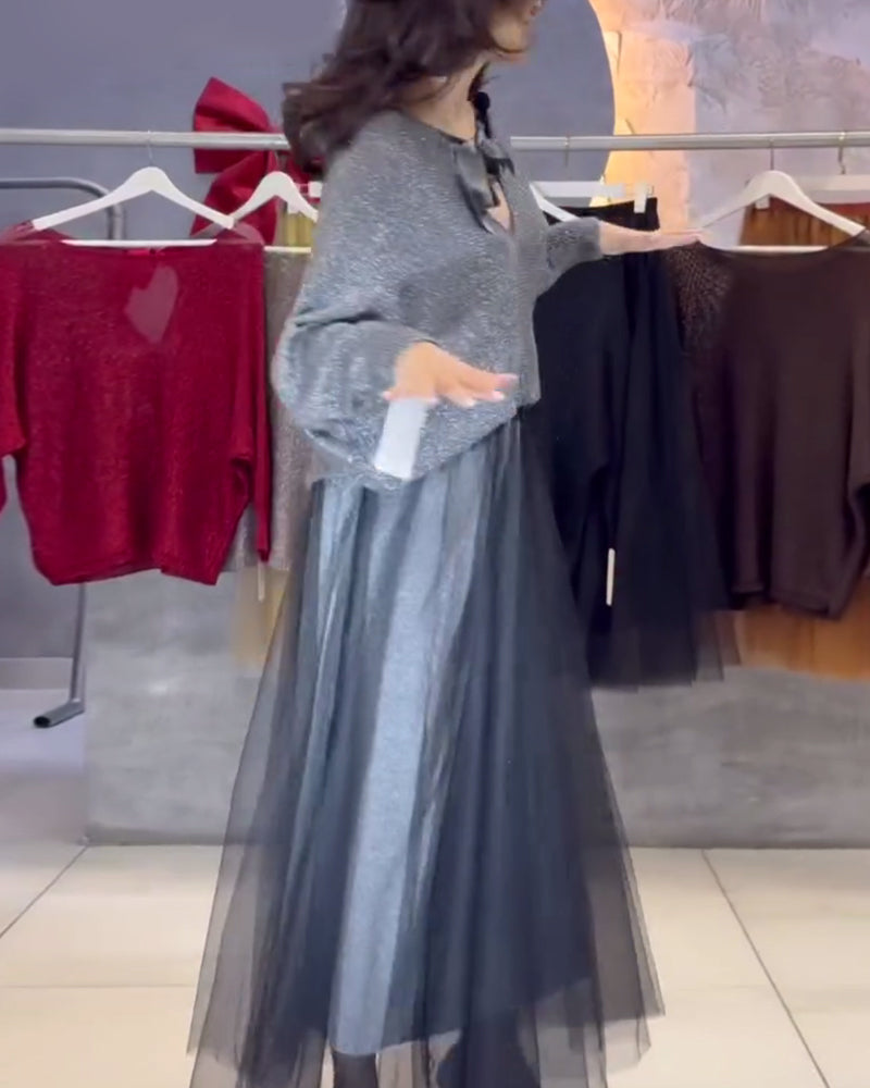 Pullover En Rok Met Vleermuismouwen En Glans