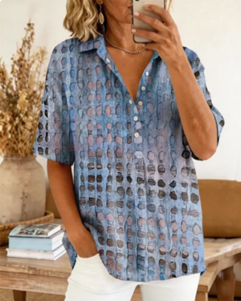 Blouse Stippenprint Knoop Half Knoopsluiting
