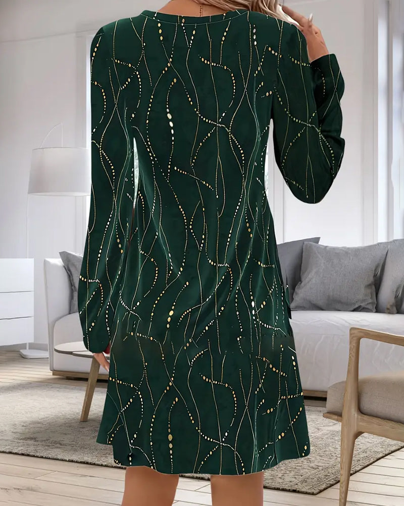 Jurk Met V-Hals En Lijnprint