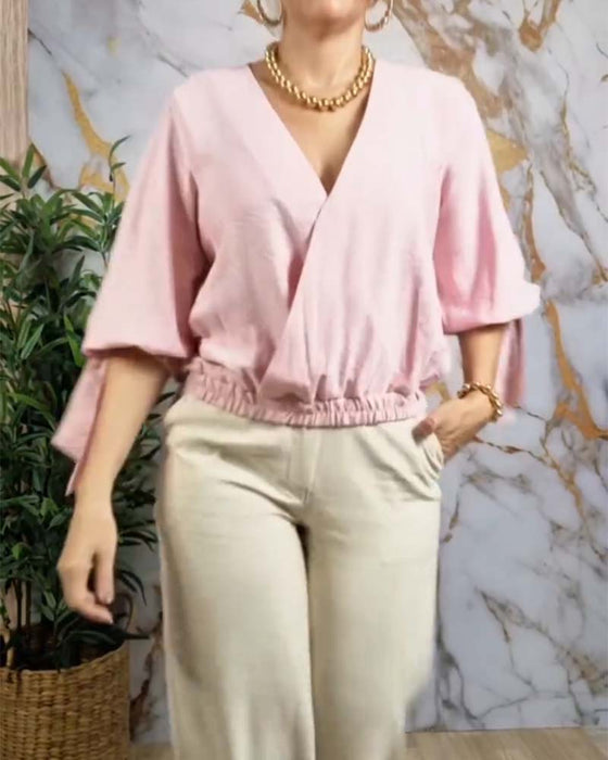 Blouse V-Hals Elastische Taille