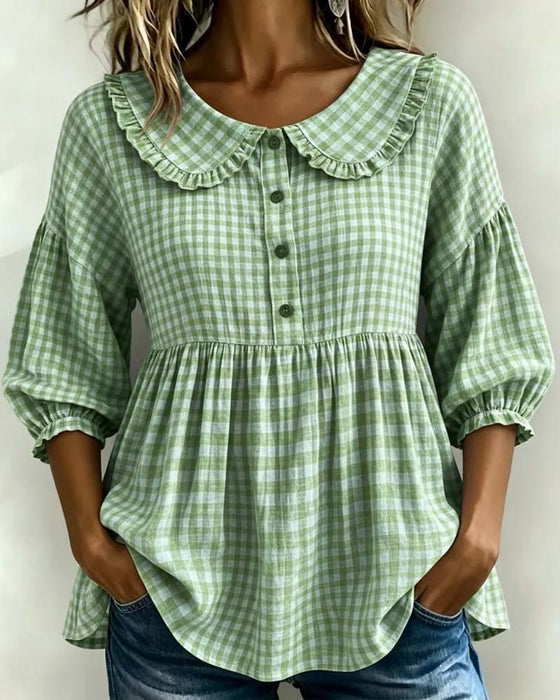 Blouse Peter Pan Kraag Ruit Getailleerd