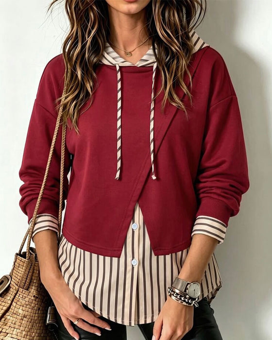 Hoodie Fake Twee Delig Gestreept Patchwork