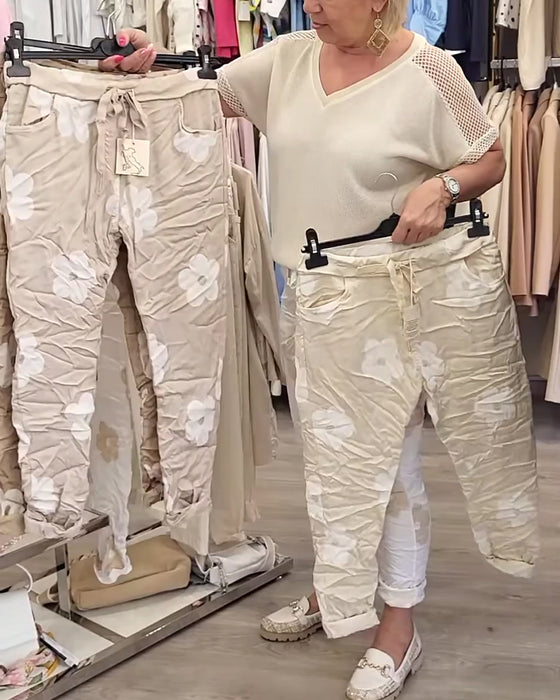 Broek casual print trekkoord