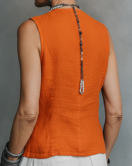 Tank Top Mouwloos Knoop Casual