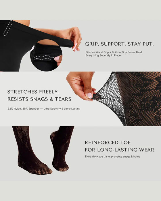 Dames vormende panty met hoge taille en bloemenkant