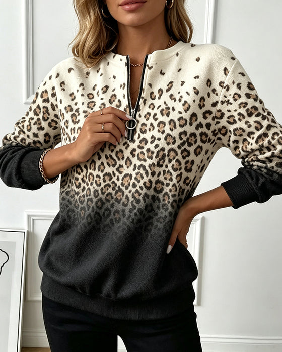 Sweatshirt Rits Gradient Luipaardprint