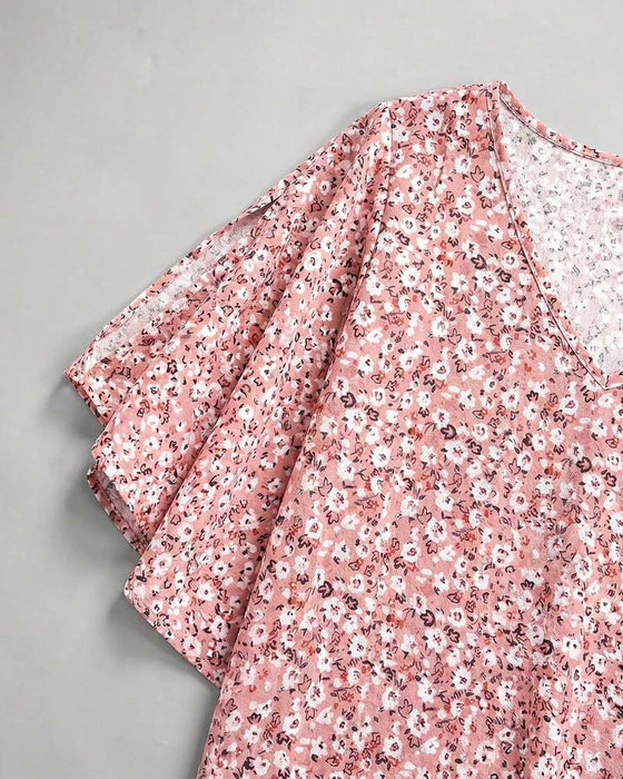 Blouse V-Hals Bloemen Off-Shoulder Flutter Mouw