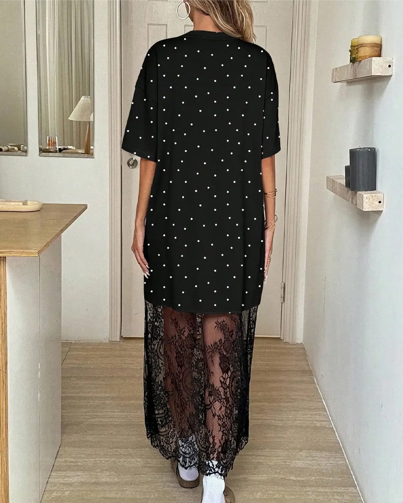 Jurk Stipje Kant Patchwork
