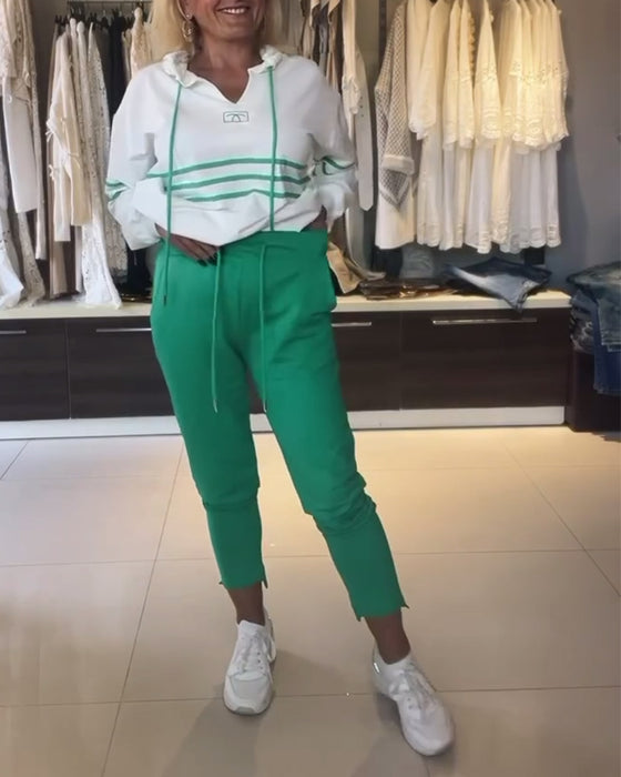 Casual hooded sweatshirt set met gestreepte print