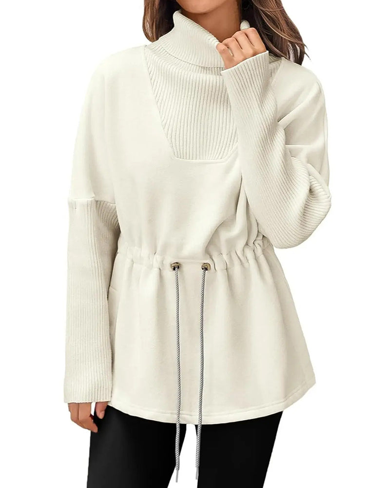 Sweatshirt Hoge Kraag Lange Mouw Taille Trekkoord