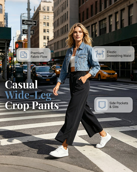 Broek Hoge Taille Wijde Pijp Met Zijsplit