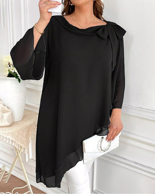 Blouse Schuin Kraag Strik Onregelmatig