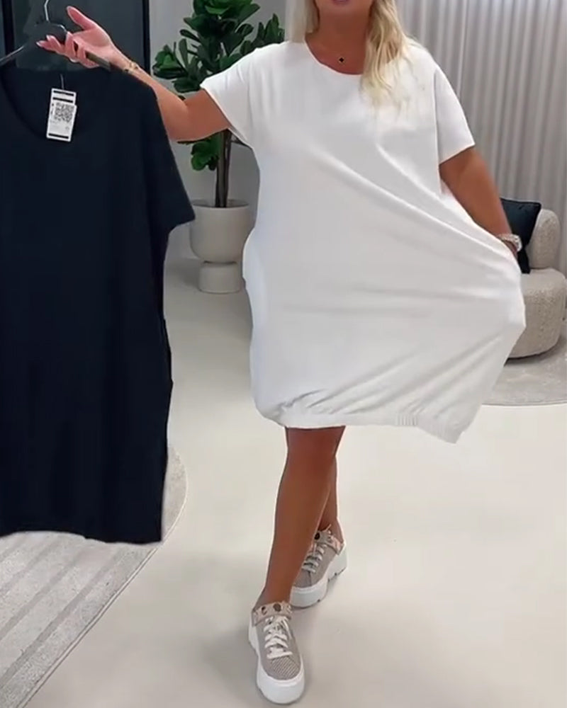 Jurk Korte Mouw Ronde Hals Loose-Fit