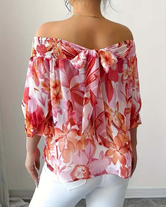 Blouse Off-Shoulder Print Ballon Mouw