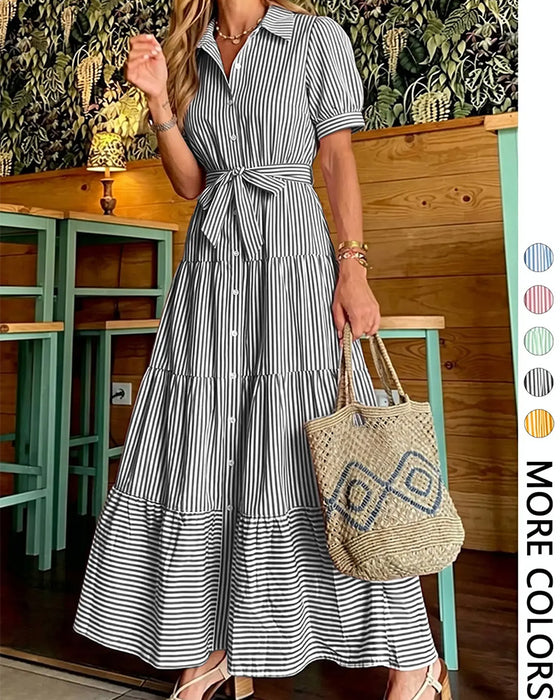Jurk Gestreept Getailleerd Gelaagd Shirt Maxi