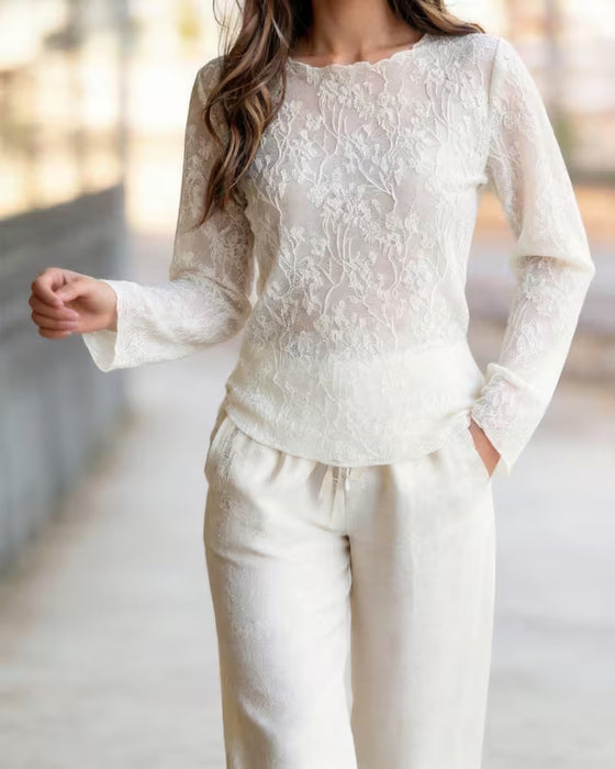 Blouse Ronde Hals Kant Sheer Aansluitend