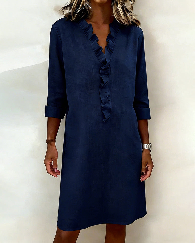 Jurk Gerimpelde V-Hals Effen Kleur