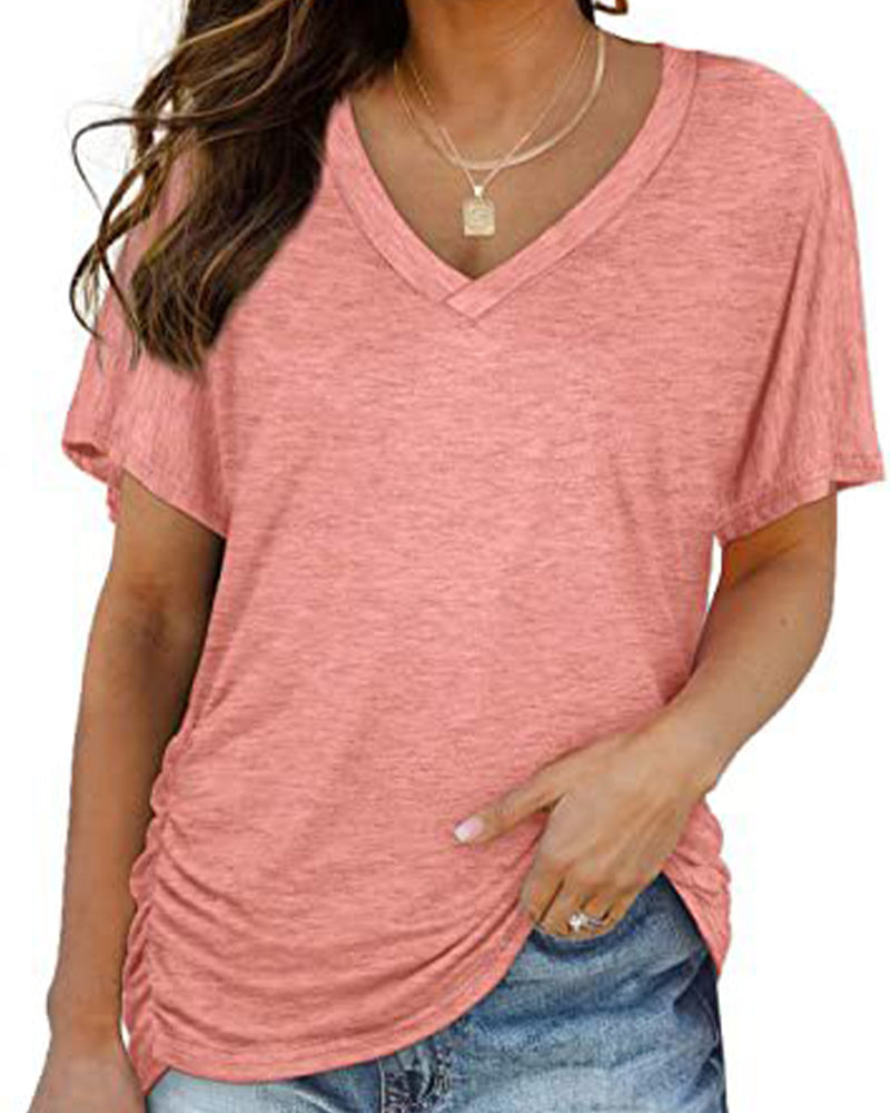 T-Shirt Geplisseerd Effen V-Hals