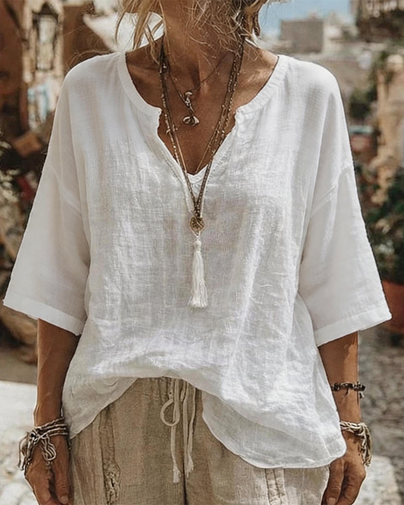 Top V-Hals Half Mouw Effen