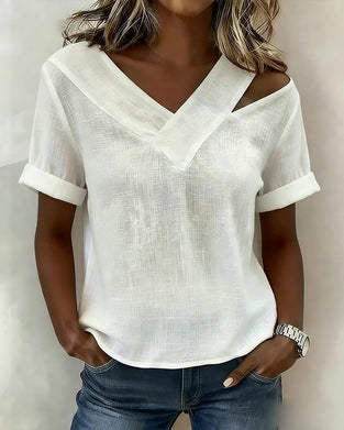 Blouse Off-Shoulder V-Hals Effen Kort Mouw