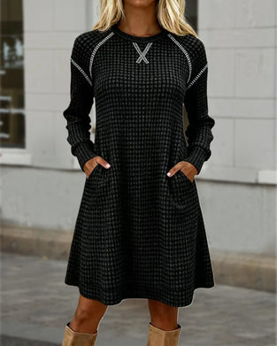 Jurk Met Kleurblokontwerp, Steekdetail En Zakkenfunctie