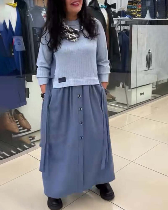 Jurk Casual Colorblock Ronde Hals