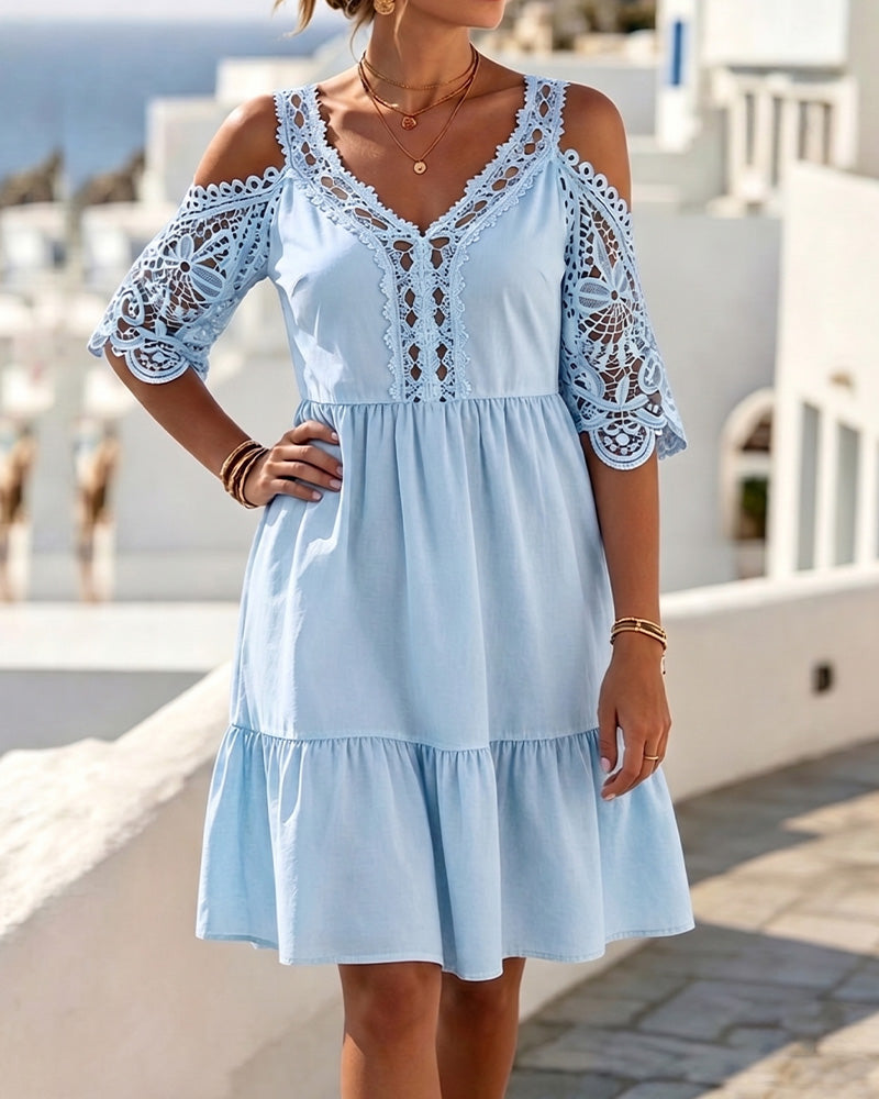 Jurken Kant Off-Shoulder Gelaagd Kort