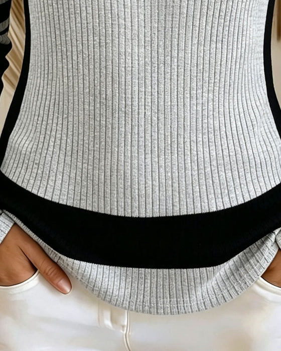 Blouse U-Hals Knoop Contrastkleur